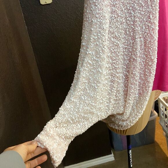 Painted Threads‎ pink and white open knit dolman sleeves open front cardigan - Picture 2 of 7